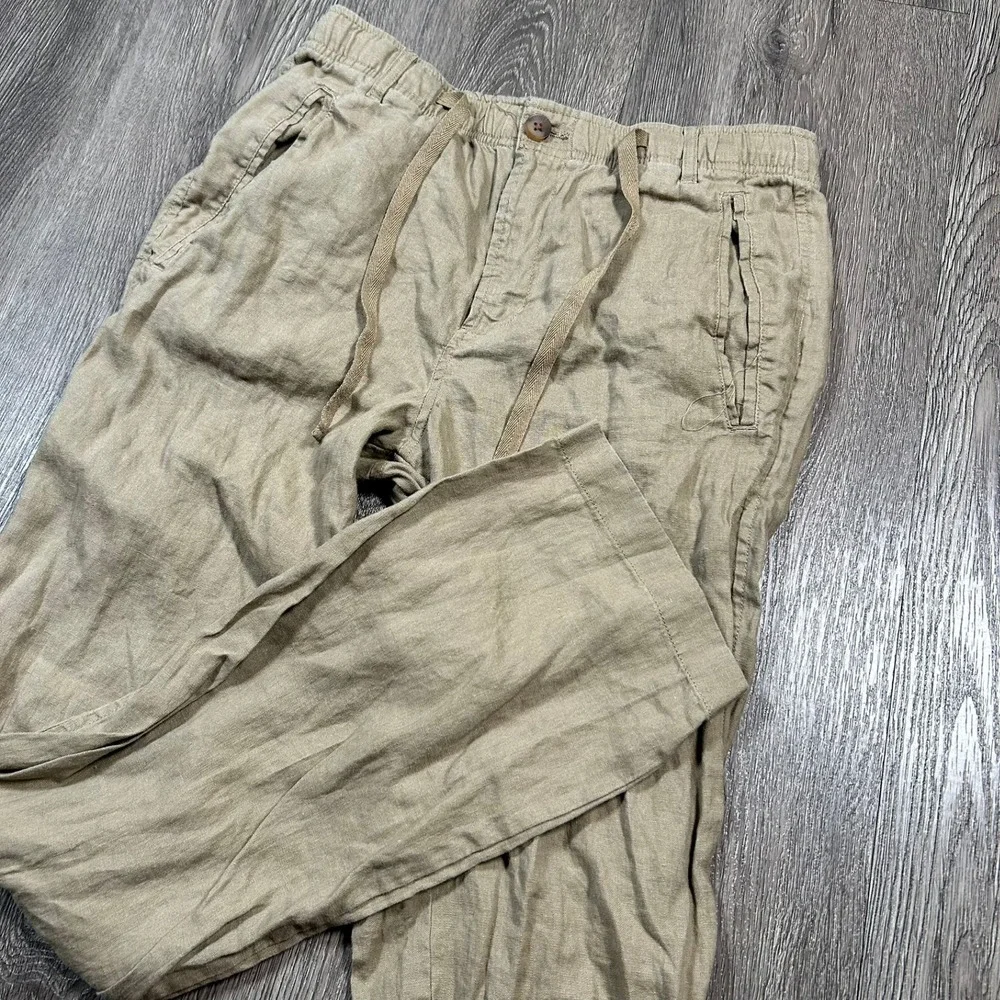 Club Room Linen Pants Small 30X30 Tan Drawstring Stretc Luxury Straight Leg